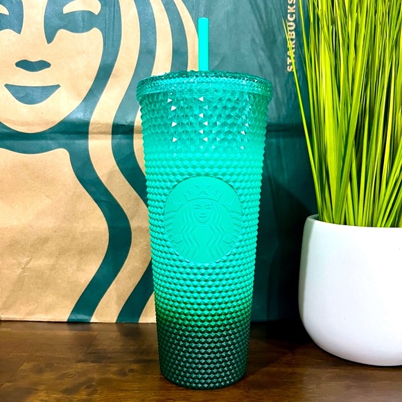 🌿 Starbucks ‘WAXBERRY’ Mint Green Gradient Ombré Studded Tumbler Venti 24oz - Picture 1 of 5